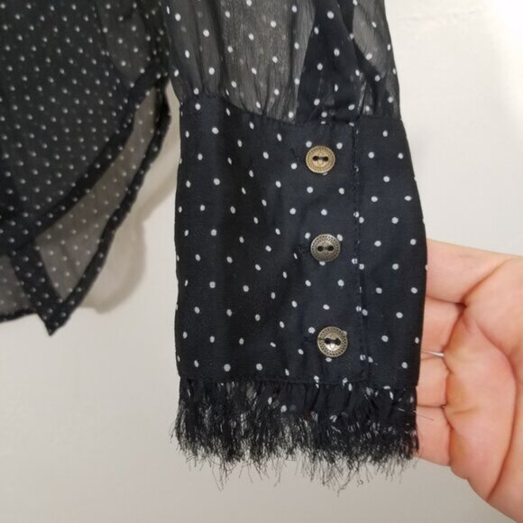 Free People Sheer Polka Dots Long Sleeve Button Up Shirt Top Blouse Black Size S - Picture 3 of 6